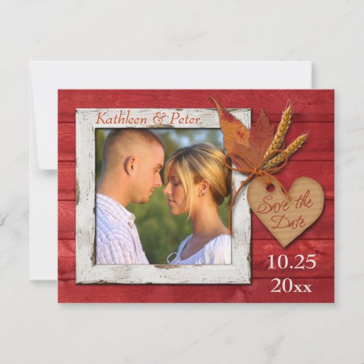 Nep hout, Bladeren, Hart, Tarwe FOTO Bewaar Datum Save The Date (Voorkant)