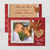 Nep hout, Bladeren, Hart, Tarwe FOTO Bewaar Datum Save The Date (Voorkant / Achterkant)