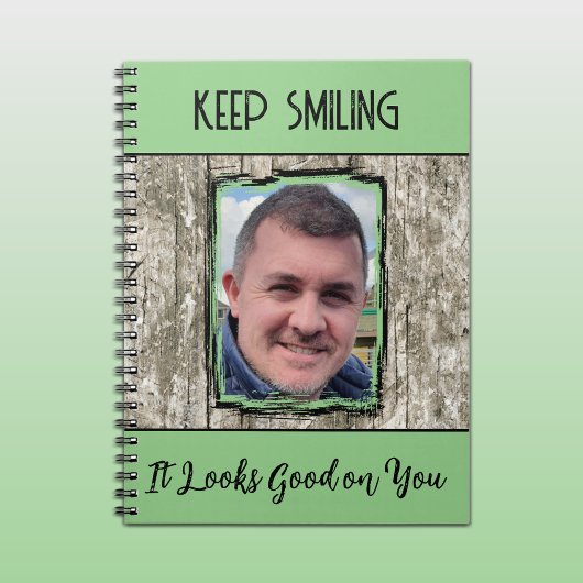 Nep hout effect grijswit blijf lachen foto groen notitieboek