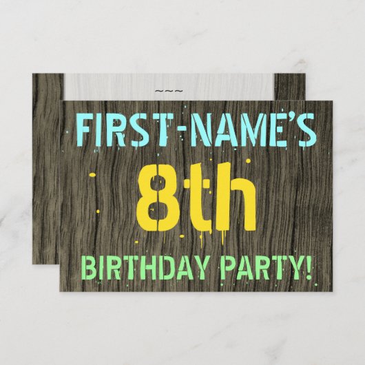 Nep Hout, Geschilderde Tekst Uiterlijk, 8e Verjaar Kaart (Voorkant / Achterkant)