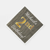 Nep Hout, Nep Goud 2e Verjaardag + Aangepaste Naam Servet (Hoek)