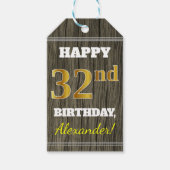 Nep Hout, Nep Goud 32e Verjaardag + Aangepaste Naa Cadeaulabel (Voorkant)