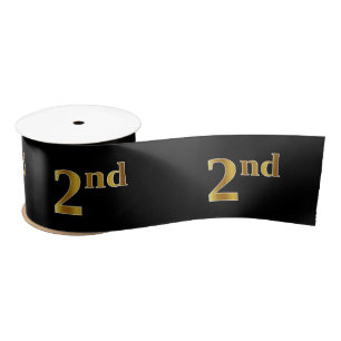 Nep/Imitatie Goud "2e" Event Nummer (Zwart) Satijnen Lint