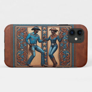 Nep imitatieleer bruin en turquoise dansers Case-Mate iPhone case