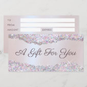 Nep iriserende roze glitter folie cadeaubon (Voorkant / Achterkant)