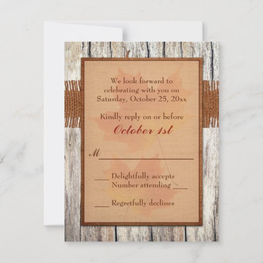 NEP Jute Houten Bladeren Hart Trouw Antwoordkaart RSVP Kaartje (Achterkant)