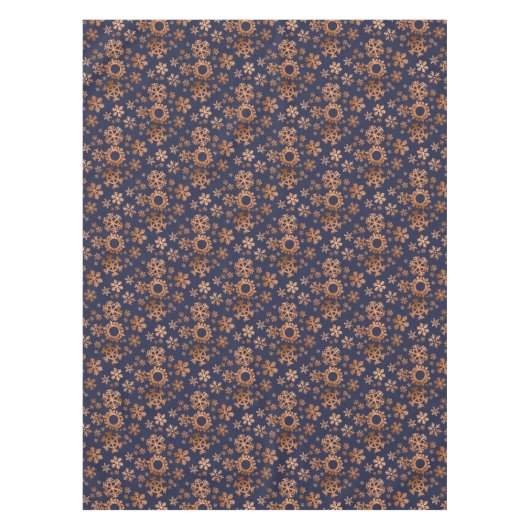 Nep koper sneeuwvlokken marineblauwe tafelkleed (Voorkant)