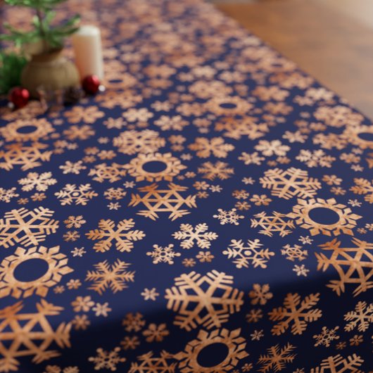 Nep koper sneeuwvlokken marineblauwe tafelkleed
