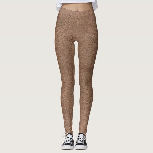 Nep leer gestructureerd karmel leggings (Voorkant)