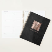 Nep leer uitziende zwarte roos gouden monogram 202 planner (Display)