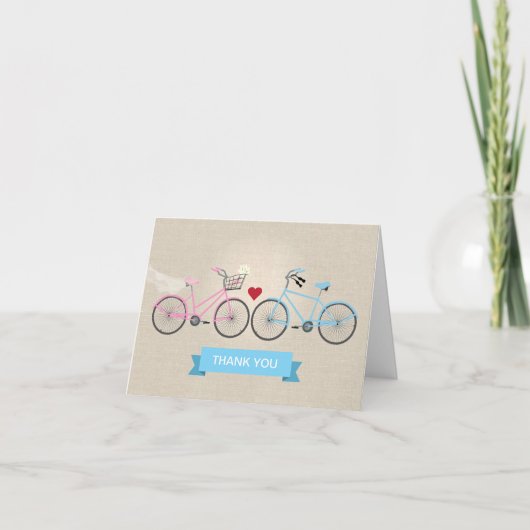Nep Linnen Fietsen Bruiloft Dank Je Bedankkaart (Voorkant)