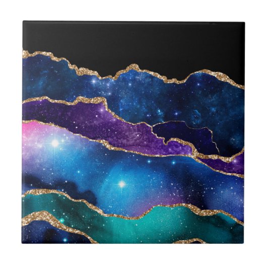 Nep Marmer Agate Steen Galaxy Glitterend Schittere Tegeltje (Voorkant)