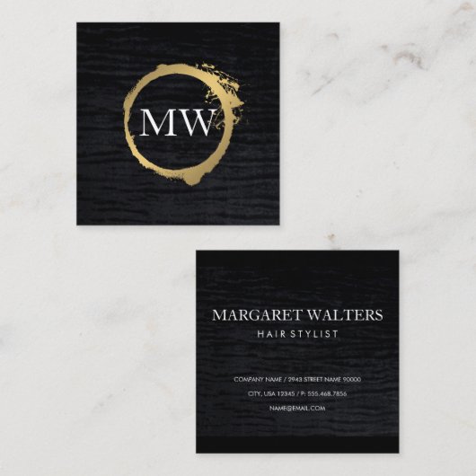 Nep Metallic Goud Fluwelen Zwart met Monogram Vierkante Visitekaartje (Voorkant / Achterkant)