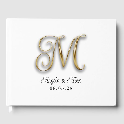 Nep Metallic Gouden Kringel Bruiloftsmonogram Gastenboek (Voorkant)