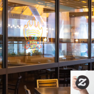 Nep neon hete pizza vlammen restaurant raamsticker