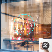 Nep neon ontbijtbord gebakken eieren bacon op bord raamsticker (Cafe Raam)