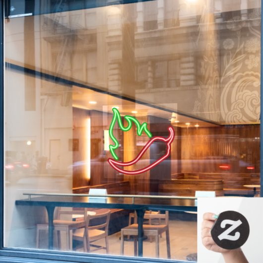 Nep Neon Rode Chilipeper Groene Vlam Raamsticker (Cafe Raam)