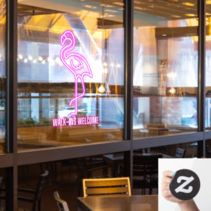 Nep neon roze flamingo walk-ins welkom raamsticker