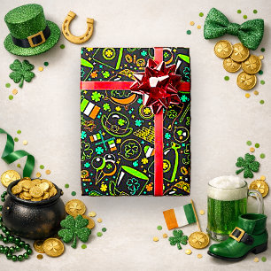 Nep neon St. Patrick's Day Iers pictogrampatroon Cadeaupapier