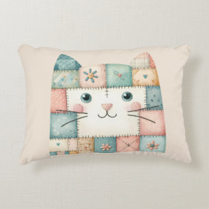 Nep Patchwork Pastel Cottage Kitty Gezicht Accent Kussen