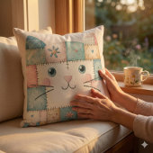 Nep Patchwork Pastel Cottage Kitty Gezicht Kussen