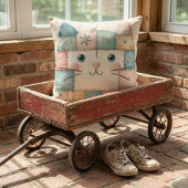 Nep Patchwork Pastel Cottage Kitty Gezicht Kussen