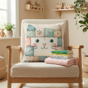 Nep Patchwork Pastel Cottage Kitty Gezicht Kussen