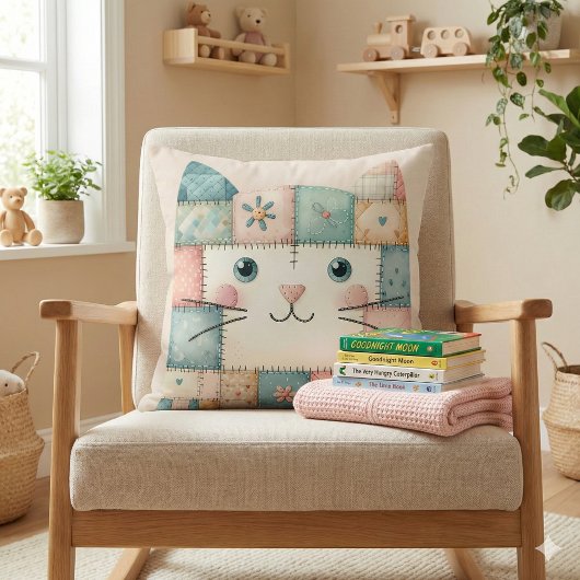 Nep Patchwork Pastel Cottage Kitty Gezicht Kussen