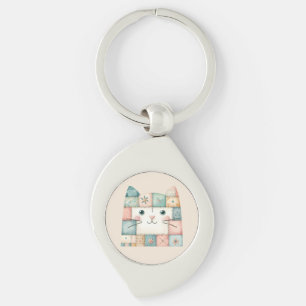 Nep Patchwork Pastel Cottage Kitty Gezicht Sleutelhanger