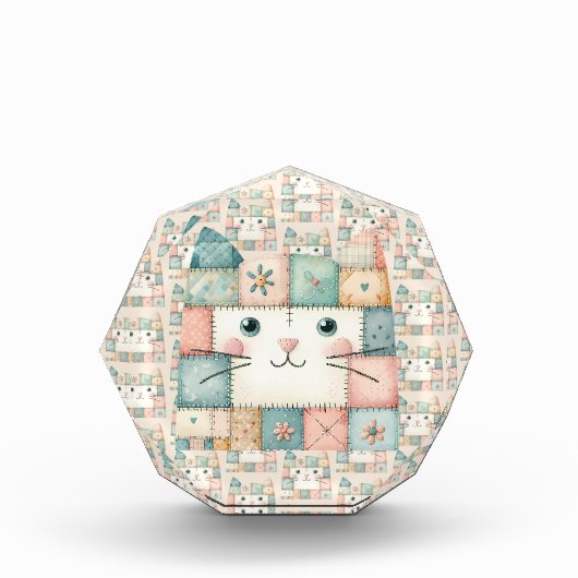 Nep Patchwork Pastel Kattenhuisje Fotoblokken (Voorkant)