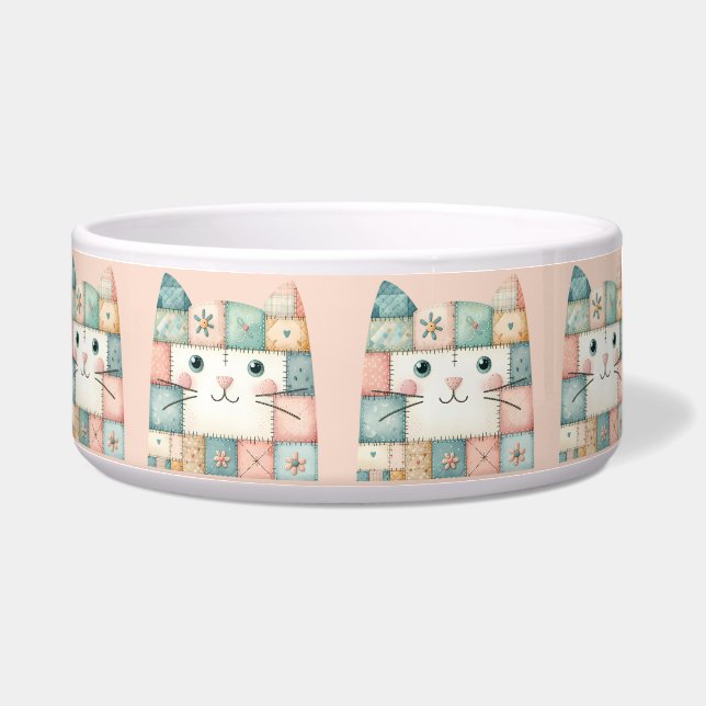 Nep Patchwork Pastel Kattenhuisje Voerbakje (Links)