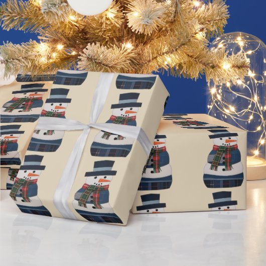Nep Patchwork Sneeuwman Vakantie Kerstmis Cadeaupapier (Feestdagen)