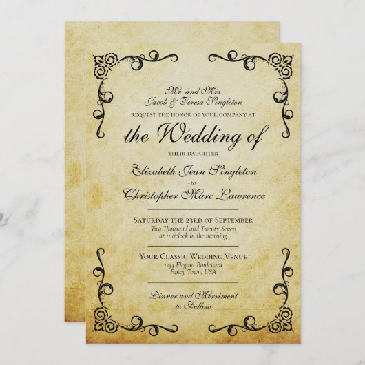  nep perkament Elegant Formele Bruiloft Kaart (Voorkant / Achterkant)