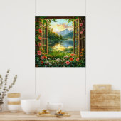 Nep raam landschap poster (Keuken)