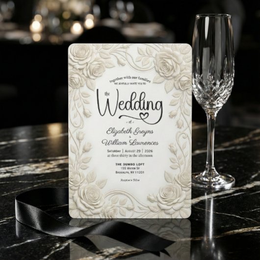 Nep-reliëf 3D Crème Roos Bas-reliëf Bruiloft Kaart