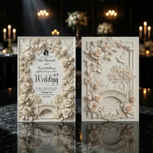 Nep reliëf met bloemenstructuur klassieke bruiloft kaart