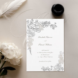 Nep reliëf Pioen Calligrafie Chic Ivoor Huwelijk Save The Date