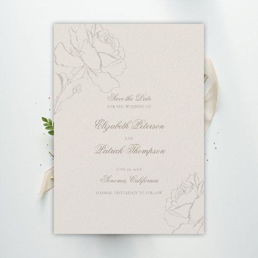 Nep reliëf rozen ecru formeel klassiek bruiloft save the date