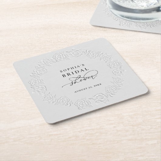 Nep-reliëf Witte Rozen Bruidsdouche Kartonnen Onderzetters (Schuin)