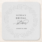 Nep-reliëf Witte Rozen Bruidsdouche Kartonnen Onderzetters (Voorkant)