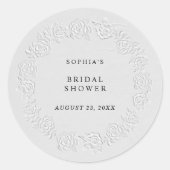 Nep-reliëf Witte Rozen Bruidsdouche Ronde Sticker (Voorkant)