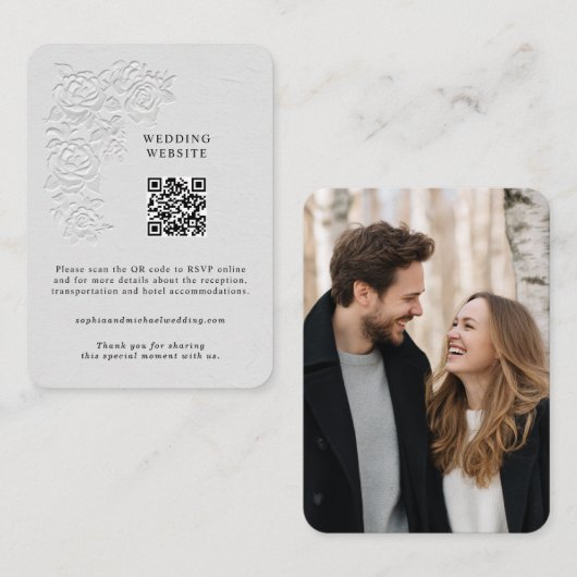 Nep-reliëf witte rozen envelopkaart informatiekaartje (Voorkant / Achterkant)