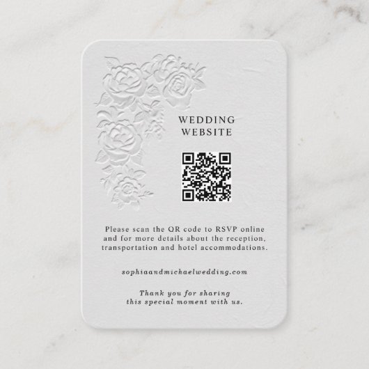 Nep-reliëf witte rozen envelopkaart informatiekaartje (Voorkant)