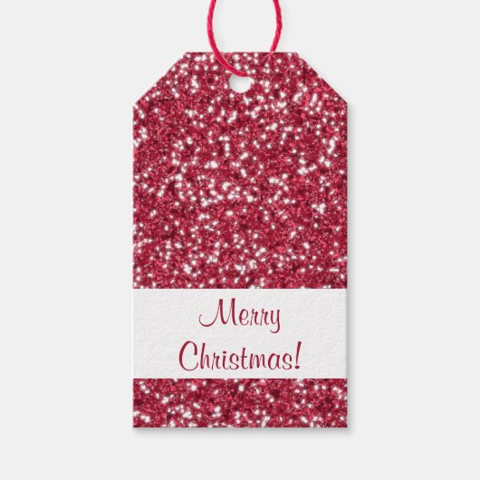 Nep rode glinsterende textuur fijne kerst cadeaulabel (Voorkant)