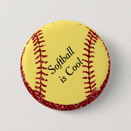 Nep Rode Glitter Softbal of Honkbal Ronde Button 5,7 Cm