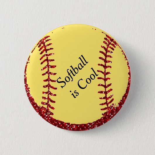 Nep Rode Glitter Softbal of Honkbal Ronde Button 5,7 Cm (Voorkant)