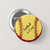 Nep Rode Glitter Softbal of Honkbal Ronde Button 5,7 Cm (Voorkant /achterkant)