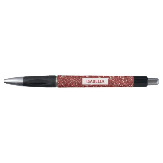 Nep rode glitters textuurlook met aangepaste naam pen (Voorkant)