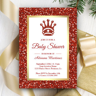 Nep rode glitterspeldjes tiara prinses babyshower kaart
