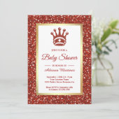Nep rode glitterspeldjes tiara prinses babyshower kaart (Staand voorkant)